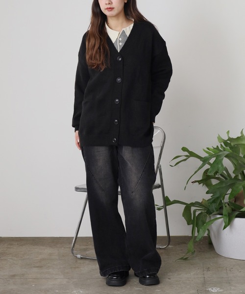 ROOPTOKYO（ループトウキョウ）の「オーバーサイズ Vネックニットカーディガン（カーディガン/ボレロ・メンズ・ブラック/アイボリー/グレー/ベージュ・M/L）」の16枚目の写真