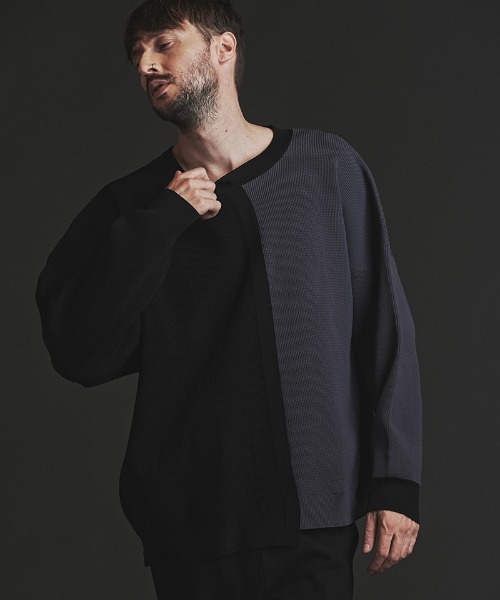 mn3063-ﾌｪｲｸﾚｲﾔｰﾄﾞﾆｯﾄC-N-PO（ニット/セーター）｜NO ID.（ノーアイディ）