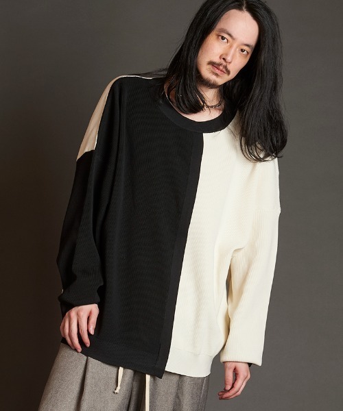 NO ID.（ノーアイディ）の「mn3063-ﾌｪｲｸﾚｲﾔｰﾄﾞﾆｯﾄC-N-PO（ニット/セーター・メンズ・グレー/アイボリー/ブラック・ONE SIZE）」の21枚目の写真