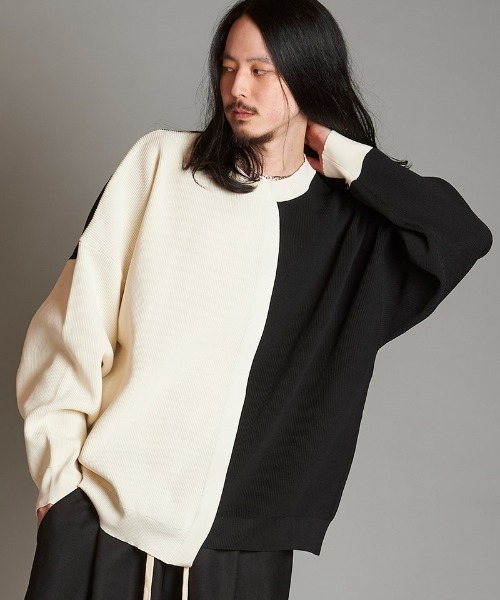 NO ID.（ノーアイディ）の「mn3063-ﾌｪｲｸﾚｲﾔｰﾄﾞﾆｯﾄC-N-PO（ニット/セーター・メンズ・グレー/アイボリー/ブラック・ONE SIZE）」の16枚目の写真