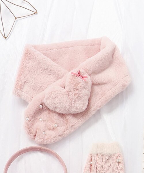 apres les cours（アプレレクール）の「ハートファーマフラー（マフラー・キッズ・サックスブルー/アイボリー/ピンク・140/120）」の3枚目の写真