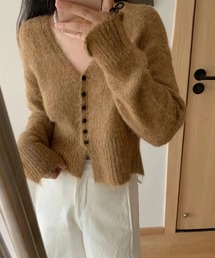 Chiina/スリム Vネック シャギーニットカーディガン