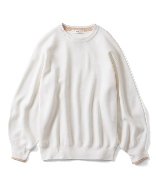 IEDIT（イディット）の「ＩＥＤＩＴ　コットン混ミラノリブ素材でロングシーズン活躍　ふんわり袖ニット（ニット/セーター・レディース・ホワイト/ブラック・M/L/LL/3L/S/4L）」の2枚目の写真