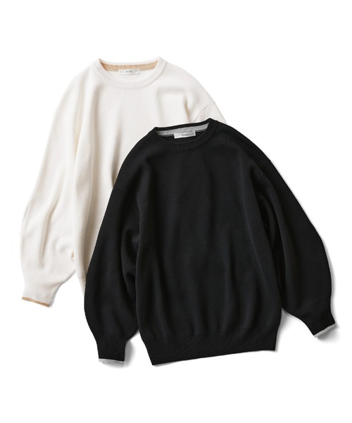 IEDIT（イディット）の「ＩＥＤＩＴ　コットン混ミラノリブ素材でロングシーズン活躍　ふんわり袖ニット（ニット/セーター・レディース・ホワイト/ブラック・M/L/LL/3L/S/4L）」の9枚目の写真