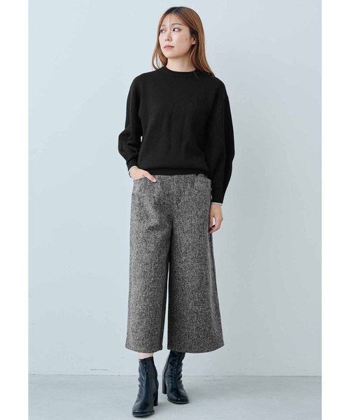 IEDIT（イディット）の「ＩＥＤＩＴ　コットン混ミラノリブ素材でロングシーズン活躍　ふんわり袖ニット（ニット/セーター・レディース・ホワイト/ブラック・M/L/LL/3L/S/4L）」の3枚目の写真