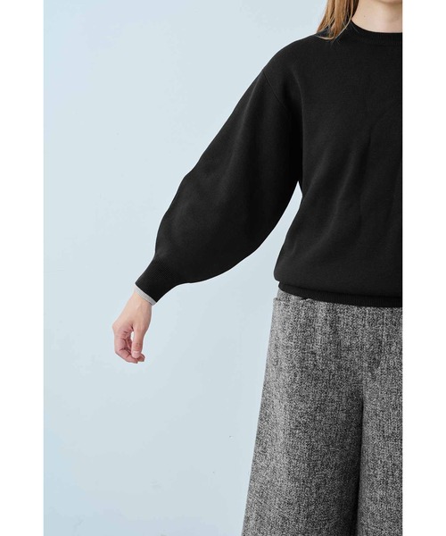 IEDIT（イディット）の「ＩＥＤＩＴ　コットン混ミラノリブ素材でロングシーズン活躍　ふんわり袖ニット（ニット/セーター・レディース・ホワイト/ブラック・M/L/LL/3L/S/4L）」の7枚目の写真