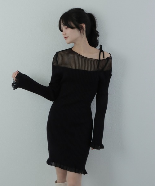 M DOLLY（エムドリー）の「sheer ribbon dress/シアーリボンドレス（ワンピース・レディース・ブラック系1/アイボリー系1/ブラック系2/アイボリー系2・S/M）」の2枚目の写真