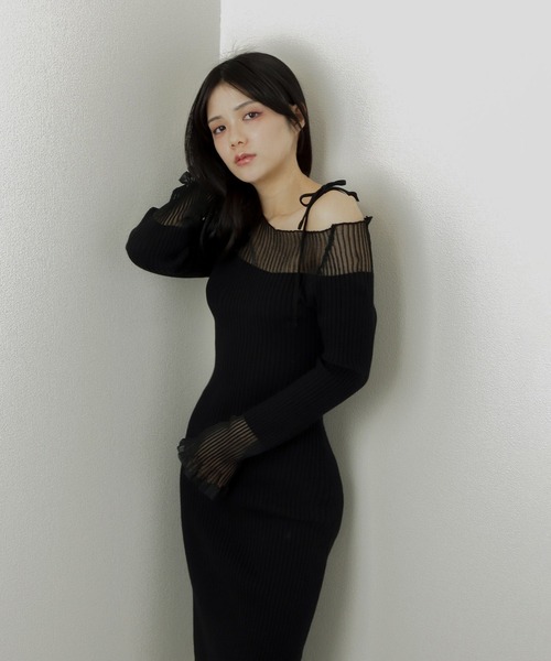 M DOLLY（エムドリー）の「sheer ribbon dress/シアーリボンドレス（ワンピース・レディース・ブラック系1/アイボリー系1/ブラック系2/アイボリー系2・S/M）」の7枚目の写真