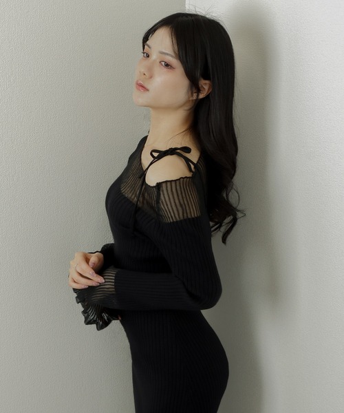 M DOLLY（エムドリー）の「sheer ribbon dress/シアーリボンドレス（ワンピース・レディース・ブラック系1/アイボリー系1/ブラック系2/アイボリー系2・S/M）」の6枚目の写真