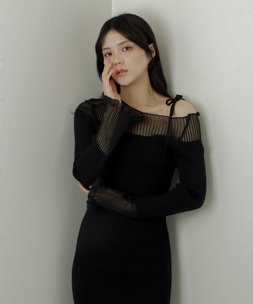 M DOLLY（エムドリー）の「sheer ribbon dress/シアーリボンドレス（ワンピース・レディース・ブラック系1/アイボリー系1/ブラック系2/アイボリー系2・S/M）」の8枚目の写真
