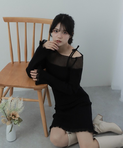 M DOLLY（エムドリー）の「sheer ribbon dress/シアーリボンドレス（ワンピース・レディース・ブラック系1/アイボリー系1/ブラック系2/アイボリー系2・S/M）」の11枚目の写真