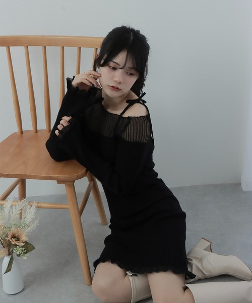 M DOLLY（エムドリー）の「sheer ribbon dress/シアーリボンドレス（ワンピース・レディース・ブラック系1/アイボリー系1/ブラック系2/アイボリー系2・S/M）」の12枚目の写真