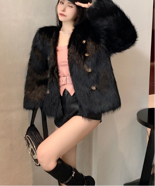gossip！ロサンゼルス（ゴシップロサンゼルス）の「フェミニンファージャケット［韓国ファッション］（ノーカラーコート・レディース・オフホワイト/グレー/ブラック・FREE）」の8枚目の写真