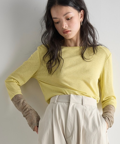 THE YOn(ザヨン)の「2WAYスイッチレースカフシアーロングスリーブT(Tシャツ/カットソー・レディース・イエロー/アイボリー/グレイッシュベージュ/チャコールグレー・FREE)」の4枚目の写真