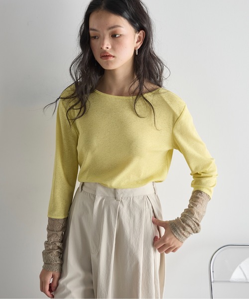 tシャツ 「追加」シアーフライス2WAYロングスリーブ レディース セール】2WAYスイッチレースカフシアーロングスリーブT（Tシャツ