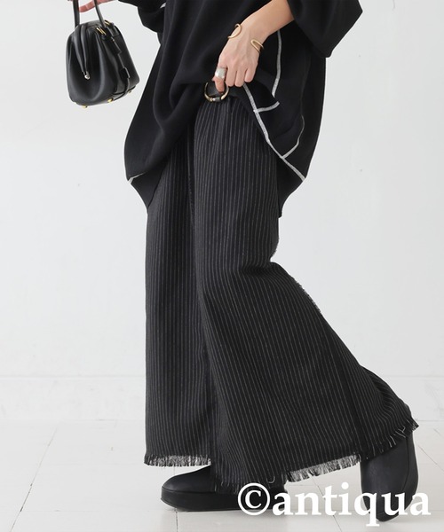 antiqua（アンティカ）の「ストライプ柄アシメロングスカート（スカート・レディース・ブラック/カーキ・ONESIZE）」の9枚目の写真