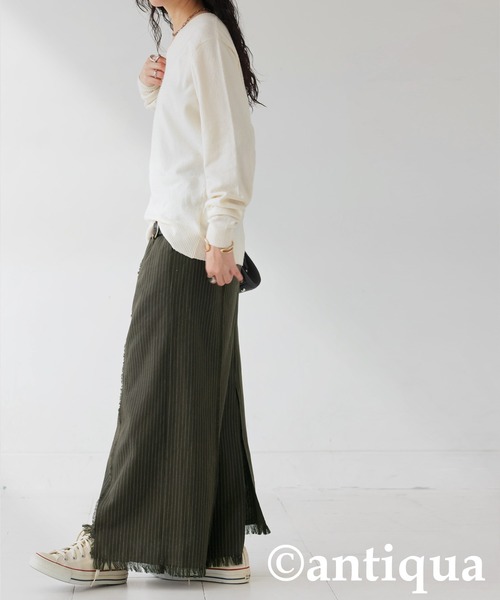 antiqua（アンティカ）の「ストライプ柄アシメロングスカート（スカート・レディース・ブラック/カーキ・ONESIZE）」の14枚目の写真