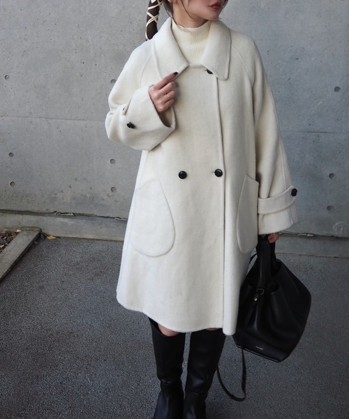 LAULEN(ローレン)の「wool A-line coat /ウールAライン襟付きコート(ステンカラーコート・レディース・グレー/アイボリー・FREE)」の1枚目の写真