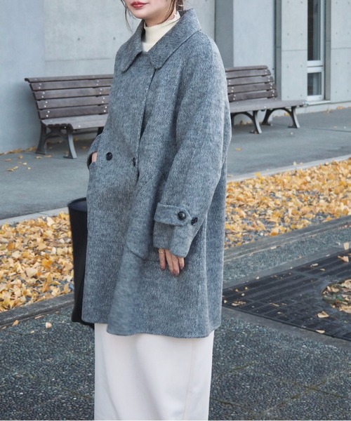 LAULEN(ローレン)の「wool A-line coat /ウールAライン襟付きコート(ステンカラーコート・レディース・グレー/アイボリー・FREE)」の7枚目の写真