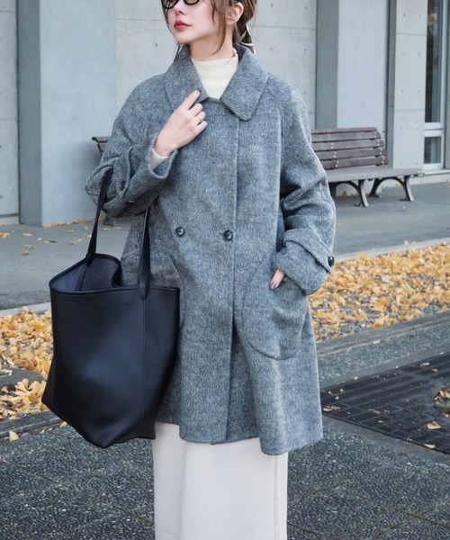 LAULEN(ローレン)の「wool A-line coat /ウールAライン襟付きコート(ステンカラーコート・レディース・グレー/アイボリー・FREE)」の8枚目の写真