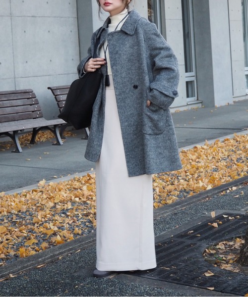 wool A-line coat /ウールAライン襟付きコート（ステンカラー
