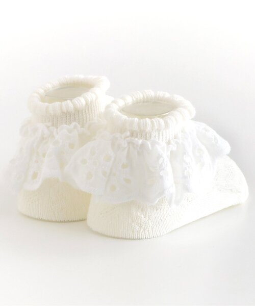 apres les cours（アプレレクール）の「レースフリルベビーソックス（ベビーシューズ/ベビーソックス・キッズ・アイボリー/グレー・9/12）」の4枚目の写真