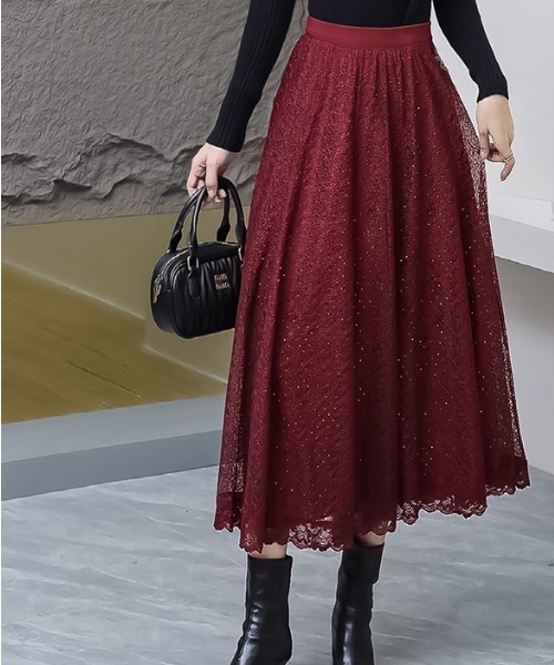 a lot of love（ア ロット オブ ラブ）の「クラシック・レーシースカート（スカート・レディース・ブラック/ブラウン/ボルドー・FREE）」の3枚目の写真