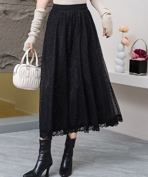 a lot of love（ア ロット オブ ラブ）の「クラシック・レーシースカート（スカート・レディース・ブラック/ブラウン/ボルドー・FREE）」の2枚目の写真