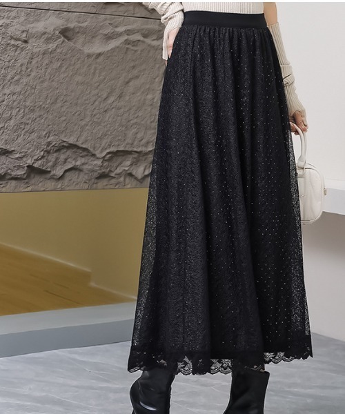 a lot of love（ア ロット オブ ラブ）の「クラシック・レーシースカート（スカート・レディース・ブラック/ブラウン/ボルドー・FREE）」の5枚目の写真