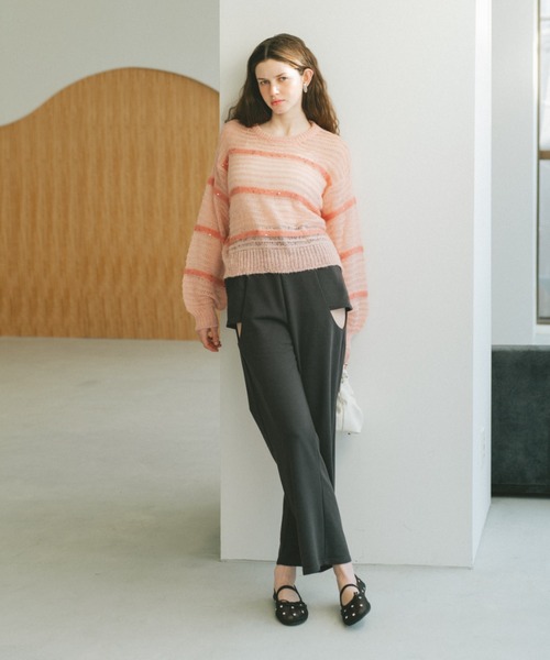 VANNIE U（ヴァニーユー）の「スパンコールボーダーシアーニット（ニット/セーター・レディース・アイボリー/ライトグレー/ピンク・FREE）」の9枚目の写真