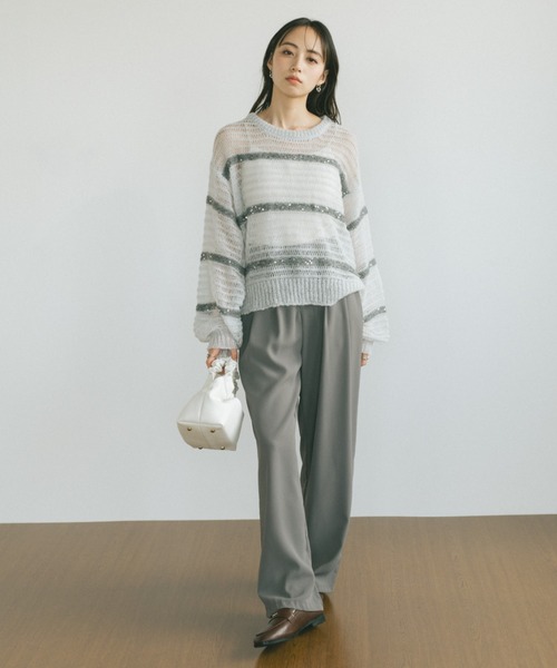 VANNIE U（ヴァニーユー）の「スパンコールボーダーシアーニット（ニット/セーター・レディース・アイボリー/ライトグレー/ピンク・FREE）」の14枚目の写真