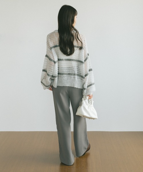 VANNIE U（ヴァニーユー）の「スパンコールボーダーシアーニット（ニット/セーター・レディース・アイボリー/ライトグレー/ピンク・FREE）」の20枚目の写真