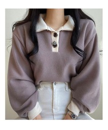 配色カラーニット リブニット セーター