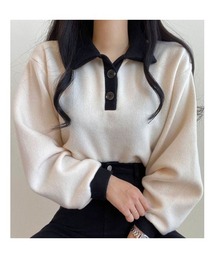 配色カラーニット リブニット セーター