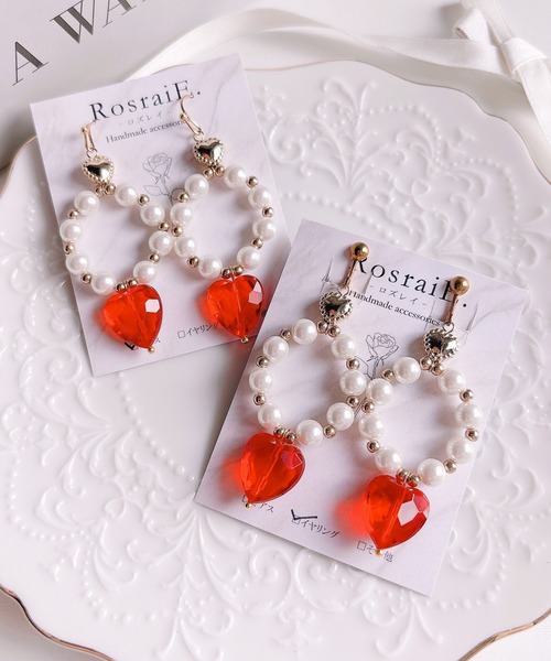 tone(トーン)の「【RosraiE】レッドハート サークルパール イヤリング(MA)(イヤリング・レディース・ゴールド・FREE)」の6枚目の写真
