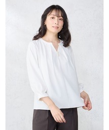 <ひんやり冷感UVカット>パール付き バンドスキッパーブラウス