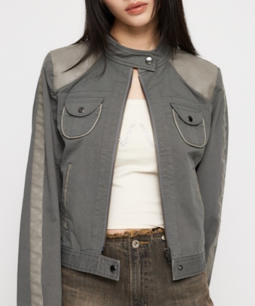 LAGUA GEM（ラグアジェム）の「LINE DOCKING COTTON ジャケット（その他アウター・レディース・ブラウン/グレー・FREE）」の2枚目の写真