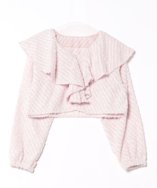 STYLEBLOCK（スタイルブロック）の「シアーミニフリンジジャガードラッフルカラークロップドブラウス（シャツ/ブラウス・レディース・ブラック/ミント/ピンク/ブルー/アイボリー・M）」の5枚目の写真