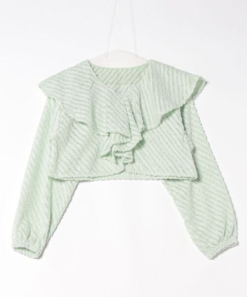STYLEBLOCK（スタイルブロック）の「シアーミニフリンジジャガードラッフルカラークロップドブラウス（シャツ/ブラウス・レディース・ブラック/ミント/ピンク/ブルー/アイボリー・M）」の3枚目の写真