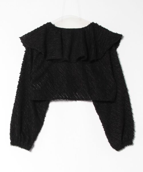 STYLEBLOCK（スタイルブロック）の「シアーミニフリンジジャガードラッフルカラークロップドブラウス（シャツ/ブラウス・レディース・ブラック/ミント/ピンク/ブルー/アイボリー・M）」の6枚目の写真