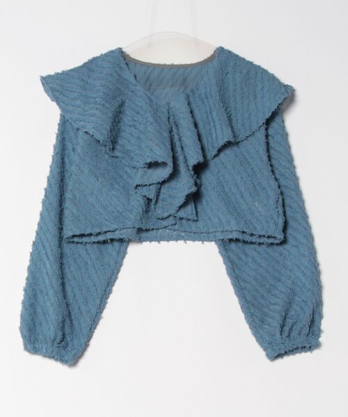 STYLEBLOCK（スタイルブロック）の「シアーミニフリンジジャガードラッフルカラークロップドブラウス（シャツ/ブラウス・レディース・ブラック/ミント/ピンク/ブルー/アイボリー・M）」の7枚目の写真