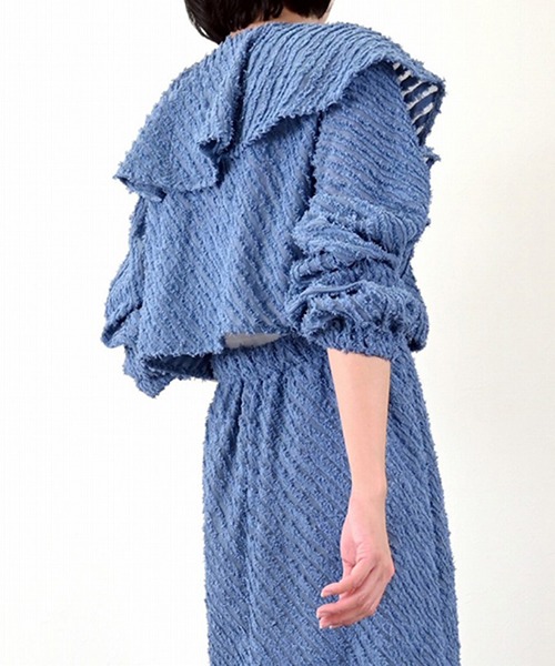 STYLEBLOCK（スタイルブロック）の「シアーミニフリンジジャガードラッフルカラークロップドブラウス（シャツ/ブラウス・レディース・ブラック/ミント/ピンク/ブルー/アイボリー・M）」の9枚目の写真