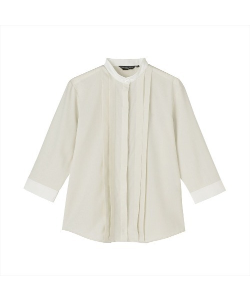 TOKYO SHIRTS（トウキョウシャツ）の「【吸水速乾】【COFREX】スタンド 配色ブラウス 七分袖 レディースデザインシャツ（シャツ/ブラウス・レディース・ベージュ・XL/S/M/L/LL）」の8枚目の写真