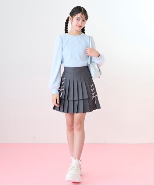 セール】【ニコ☆プチ掲載】レースアップリボン2段プリーツスカパン