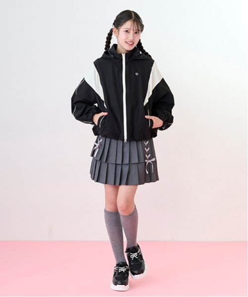 セール】【ニコ☆プチ掲載】レースアップリボン2段プリーツスカパン