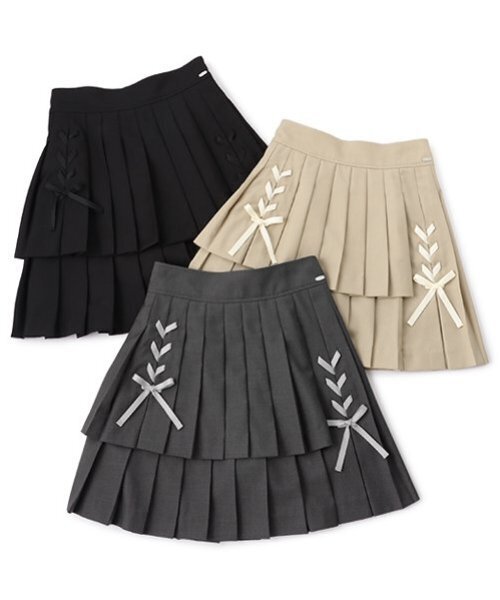 セール】【ニコ☆プチ掲載】レースアップリボン2段プリーツスカパン