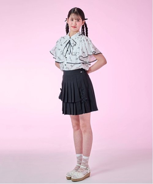 セール】【ニコ☆プチ掲載】レースアップリボン2段プリーツスカパン