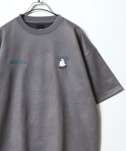 ANPAS(アンパス)の「Faux Suede Animal&Ghost Embroidery T-Shirt/フェイクスエード アニマル ゴースト ワンポイント刺繍 半袖 Tシャツ レディース メンズ(Tシャツ/カットソー・メンズ・ミント/グレー系その他2/グレー系その他3/ホワイト系その他/ホワイト系その他2/グレー系その他・M/L)」の4枚目の写真