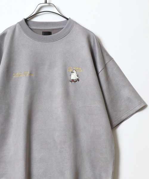 ANPAS(アンパス)の「Faux Suede Animal&Ghost Embroidery T-Shirt/フェイクスエード アニマル ゴースト ワンポイント刺繍 半袖 Tシャツ レディース メンズ(Tシャツ/カットソー・メンズ・ミント/グレー系その他2/グレー系その他3/ホワイト系その他/ホワイト系その他2/グレー系その他・M/L)」の5枚目の写真