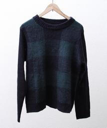 coen | シャギーブロックチェッククルーネックニット(ニット/セーター)